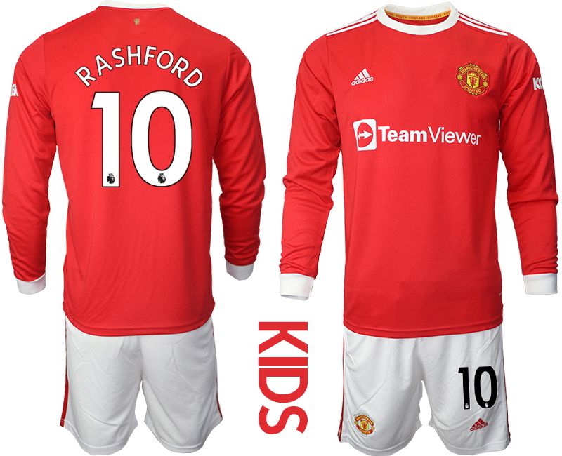Youth 2021-2022 Club Manchester united home red Long Sleeve #10 Soccer Jersey->youth soccer jersey->Youth Jersey